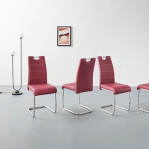 Freischwinger HELA FLORA Stühle Gr. B/H/T: 43 cm x 98 cm x 59 cm, 4 St., Kunstleder, Metall, rot (bordeauxrot, chrom) Freischwinger Stühle 2 oder 4 Stück