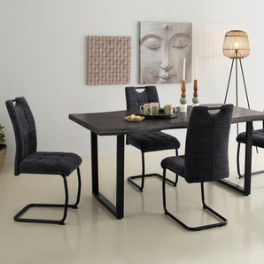 Freischwinger HELA Stühle Gr. B/T: 45 cm x 59 cm, 4 St., Anthrazit-4er Set + Metall, grau (anthrazit, schwarz) Freischwinger Küchenstuhl, für den Esstisch, in Teddyoptik