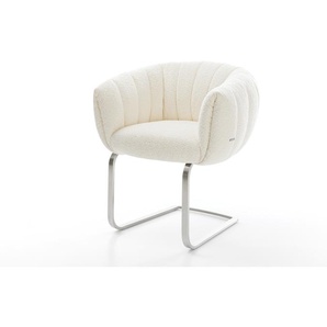 Freischwinger Jada-Flex Bouclé Weiß Freischwinger flach Edelstahl Taschenfederkern, Esszimmerstühle