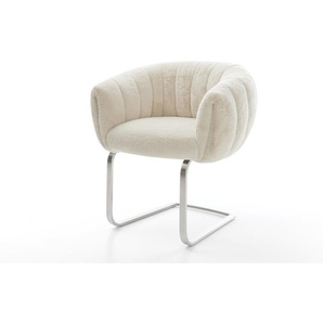 Freischwinger Jada-Flex Plüsch Creme-Weiß Freischwinger flach Edelstahl Taschenfederkern, Esszimmerstühle