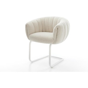 Freischwinger Jada-Flex Teddystoff Beige Freischwinger flach Weiß Taschenfederkern, Esszimmerstühle