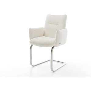Freischwinger Jova-Flex mit Armlehnen Bouclé Weiß Freischwinger flach Edelstahl Taschenfederkern, Esszimmerstühle