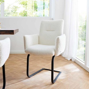 Freischwinger Jova-Flex mit Armlehnen Bouclé Weiß Freischwinger flach Schwarz Taschenfederkern, Esszimmerstühle