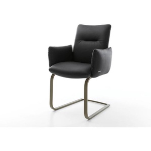 Freischwinger Jova-Flex mit Armlehnen Echt-Leder Schwarz Freischwinger flach Effektfinish Titan Taschenfederkern, Esszimmerstühle