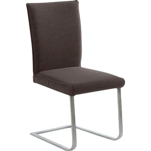 Freischwinger K+W KOMFORT & WOHNEN Santos III Stühle Gr. B/H/T: 47 cm x 99 cm x 62 cm, Flachgewebe Q2 2250, Edelstahl, braun (dunkelbraun 78, edelstahlfarbig) Freischwinger mit Sattlernaht, Gestell aus Edelstahl, hochwertiger Sitzkomfort
