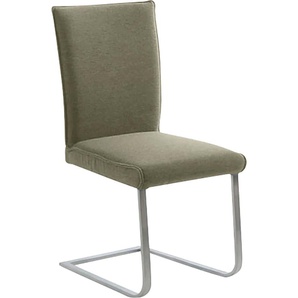 Freischwinger K+W KOMFORT & WOHNEN Santos III Stühle Gr. B/H/T: 47 cm x 99 cm x 62 cm, Flachgewebe Q2 2250, Edelstahl, grün (salbei 25, edelstahlfarbig) Freischwinger mit Sattlernaht, Gestell aus Edelstahl, hochwertiger Sitzkomfort