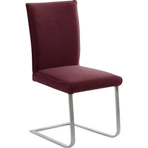Freischwinger K+W KOMFORT & WOHNEN Santos III Stühle Gr. B/H/T: 47 cm x 99 cm x 62 cm, Flachgewebe Q2 2250, Edelstahl, rot (bordeaux 15, edelstahlfarbig) Freischwinger mit Sattlernaht, Gestell aus Edelstahl, hochwertiger Sitzkomfort