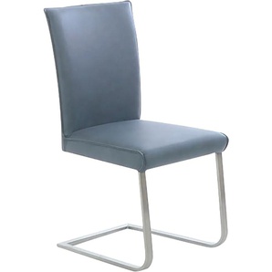 Freischwinger K+W KOMFORT & WOHNEN Santos III Stühle Gr. B/H/T: 47 cm x 99 cm x 62 cm, Leder CLOUD, Edelstahl, blau (aqua 54, edelstahlfarbig) Freischwinger mit Sattlernaht, Gestell aus Edelstahl, hochwertiger Sitzkomfort