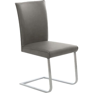 Freischwinger K+W KOMFORT & WOHNEN Santos III Stühle Gr. B/H/T: 47 cm x 99 cm x 62 cm, Leder CLOUD, Edelstahl, grau (granit 83, edelstahlfarbig) Freischwinger mit Sattlernaht, Gestell aus Edelstahl, hochwertiger Sitzkomfort