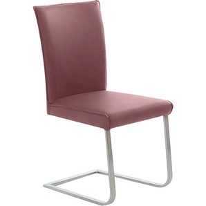 Freischwinger K+W KOMFORT & WOHNEN Santos III Stühle Gr. B/H/T: 47 cm x 99 cm x 62 cm, Leder CLOUD, Edelstahl, rot (cabernet 15, edelstahlfarbig) Freischwinger mit Sattlernaht, Gestell aus Edelstahl, hochwertiger Sitzkomfort