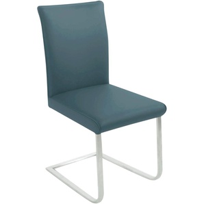 Freischwinger K+W KOMFORT & WOHNEN Santos III Stühle Gr. B/H/T: 47 cm x 99 cm x 62 cm, Leder Longlife BRONCO, Edelstahl, blau (topas 54, edelstahlfarbig) Freischwinger mit Sattlernaht, Gestell aus Edelstahl, hochwertiger Sitzkomfort