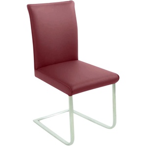 Freischwinger K+W KOMFORT & WOHNEN Santos III Stühle Gr. B/H/T: 47 cm x 99 cm x 62 cm, Leder Longlife BRONCO, Edelstahl, rot (rubin 11, edelstahlfarbig) Freischwinger mit Sattlernaht, Gestell aus Edelstahl, hochwertiger Sitzkomfort