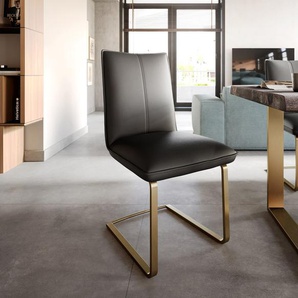 Freischwinger Lelio-Flex Echt-Leder Schwarz Freischwinger flach Gold Taschenfederkern, Esszimmerstühle