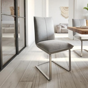 Freischwinger Lelio-Flex Samt Grau Freischwinger flach Edelstahl Taschenfederkern, Esszimmerstühle
