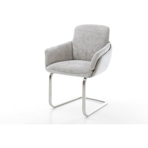 Freischwinger Luan-Flex mit Armlehnen Chenille Silbergrau Freischwinger flach Edelstahl, Esszimmerstühle