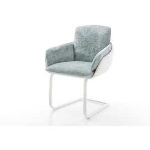 Freischwinger Luan-Flex mit Armlehnen Materialmix Echtleder Weiß-Pastellblau Freischwinger flach Weiß, Esszimmerstühle