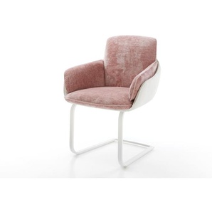 Freischwinger Luan-Flex mit Armlehnen Materialmix Echtleder Weiß-Rosé Freischwinger flach Weiß, Esszimmerstühle