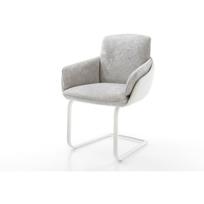 Freischwinger Luan-Flex mit Armlehnen Materialmix Echtleder Weiß-Silbergrau Freischwinger flach Weiß, Esszimmerstühle