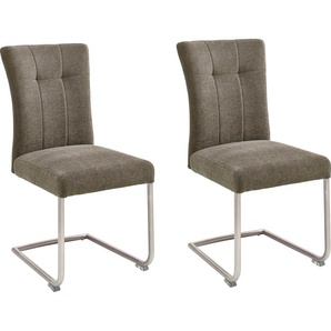 Freischwinger MCA FURNITURE Calanda Stühle Gr. B/H/T: 46 cm x 94 cm x 62 cm, 2 St., Aqua Clean, Gestell Edelstahl gebürstet + Edelstahl, braun (cappuccino, edelstahl gebürstet, gebürstet) Freischwinger Esszimmerstuhl Aqua Clean Bezug, Nosag Federung,