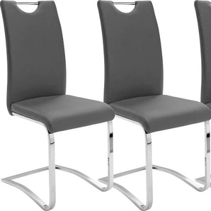 Freischwinger MCA FURNITURE Köln Stühle Gr. B/H/T: 43 cm x 100 cm x 57 cm, 4 St., uni, Metall, grau (grau, verchromt) Esszimmerstuhl Kufenstuhl Küchenstühle Stühle Kunstlederbezug, Komfortsitzhöhe, Stuhl belastbar bis 120 kg