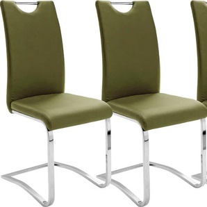 Freischwinger MCA FURNITURE Köln Stühle Gr. B/H/T: 43 cm x 100 cm x 57 cm, 4 St., uni, Metall, grün (olive, verchromt) Esszimmerstuhl Kufenstuhl Küchenstühle Stühle Kunstlederbezug, Komfortsitzhöhe, Stuhl belastbar bis 120 kg
