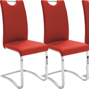 Freischwinger MCA FURNITURE Köln Stühle Gr. B/H/T: 43 cm x 100 cm x 57 cm, 4 St., uni, Metall, rot (rot, verchromt) Esszimmerstuhl Kufenstuhl Küchenstühle Stühle Kunstlederbezug, Komfortsitzhöhe, Stuhl belastbar bis 120 kg