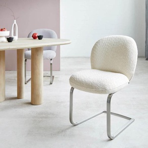 Freischwinger Nube-Flex Bouclé Weiß Freischwinger flach Edelstahl Taschenfederkern, Esszimmerstühle