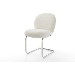 Freischwinger Nube-Flex Bouclé Weiß Freischwinger rund Edelstahl Taschenfederkern, Esszimmerstühle