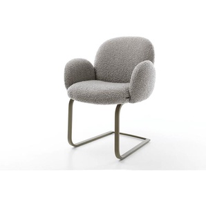 Freischwinger Nube-Flex mit Armlehnen Bouclé Silbergrau Freischwinger flach Effektfinish Titan Taschenfederkern, Esszimmerstühle