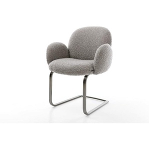 Freischwinger Nube-Flex mit Armlehnen Bouclé Silbergrau Freischwinger flach Graphit Taschenfederkern, Esszimmerstühle