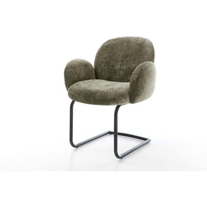 Freischwinger Nube-Flex mit Armlehnen Chenille Olive Freischwinger rund Schwarz Taschenfederkern, Esszimmerstühle