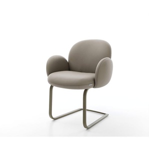 Freischwinger Nube-Flex mit Armlehnen Echt-Leder Schlamm Freischwinger flach Effektfinish Titan Taschenfederkern, Esszimmerstühle