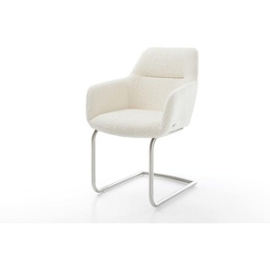 Freischwinger Pejo-Flex Bouclé Weiß Freischwinger rund Edelstahl Taschenfederkern, Esszimmerstühle