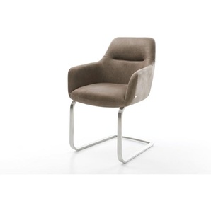 Freischwinger Pejo-Flex Mikrofaser Taupe Vintage Freischwinger flach Edelstahl Taschenfederkern, Esszimmerstühle