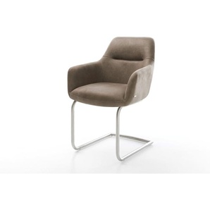 Freischwinger Pejo-Flex Mikrofaser Taupe Vintage Freischwinger rund Edelstahl Taschenfederkern, Esszimmerstühle