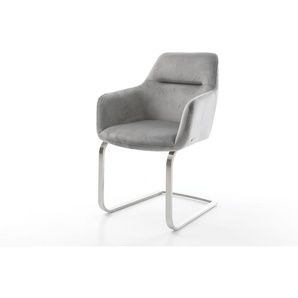 Freischwinger Pejo-Flex Samt Grau Freischwinger flach Edelstahl Taschenfederkern, Esszimmerstühle