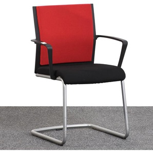 Freischwinger, Stoffbezug schwarz/rot, Gestell silber, Armlehne, gebraucht