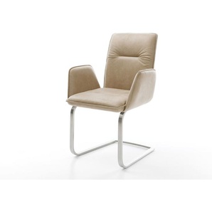 Freischwinger Vinja-Flex Mikrofaser Beige Vintage Freischwinger flach Edelstahl, Esszimmerstühle
