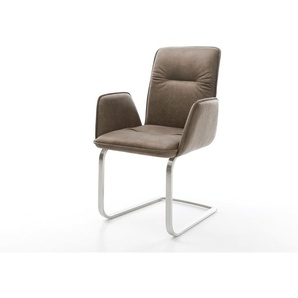 Freischwinger Vinja-Flex Mikrofaser Taupe Vintage Freischwinger flach Edelstahl, Esszimmerstühle