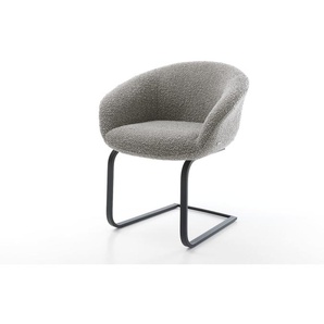 Freischwinger Vinka-Flex mit Armlehnen Bouclé Silbergrau Freischwinger flach Schwarz Taschenfederkern, Esszimmerstühle