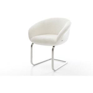 Freischwinger Vinka-Flex mit Armlehnen Bouclé Soft Beige Freischwinger flach Edelstahl Taschenfederkern, Esszimmerstühle