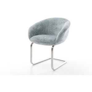 Freischwinger Vinka-Flex mit Armlehnen Chenille Pastellblau Freischwinger flach Edelstahl Taschenfederkern, Esszimmerstühle