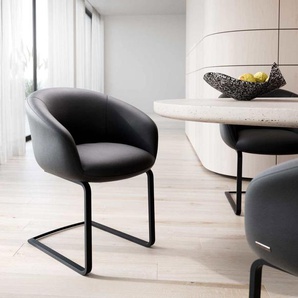 Freischwinger Vinka-Flex mit Armlehnen Echt-Leder Schwarz Freischwinger flach Schwarz Taschenfederkern, Esszimmerstühle