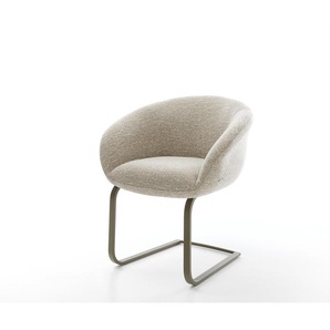 Freischwinger Vinka-Flex mit Armlehnen Webstoff Soft Beige Freischwinger flach Effektfinish Titan Taschenfederkern, Esszimmerstühle