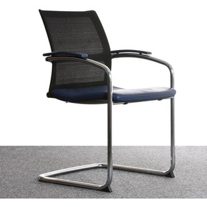 Freischwinger von Sedus, Bezug Leder blau, Gestell Chrom, Rücken Netz Stoff, gebraucht
