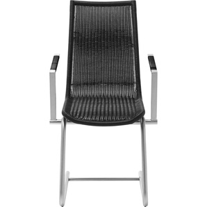 Freischwinger WK WOHNEN WK 7400 Stühle Gr. B/H/T: 43 cm x 96 cm x 58 cm, schwarz (onyxschwarz, edelstahloptik) Freischwinger Rundrohrgestell in Edelstahloptik, Vollgeflecht, mit Armlehne