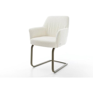 Freischwinger Xana-Flex mit Armlehnen Bouclé Weiß Freischwinger flach Effektfinish Titan Taschenfederkern, Esszimmerstühle