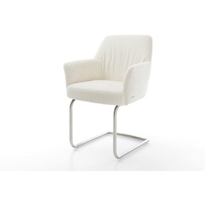 Freischwinger Xana-Flex mit Armlehnen Bouclé Weiß Freischwinger rund Edelstahl Taschenfederkern, Esszimmerstühle