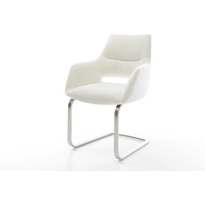 Freischwinger Yago-Flex mit Armlehnen Bouclé Soft Beige Freischwinger flach Edelstahl Taschenfederkern, Esszimmerstühle