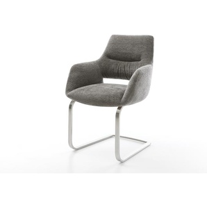 Freischwinger Yago-Flex mit Armlehnen Bouclé Soft Schlamm Freischwinger flach Edelstahl Taschenfederkern, Esszimmerstühle